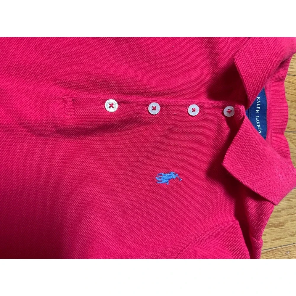 Ralph Lauren Girls red Ruffle Hem Polo Dress Size 4T Short Sleeve Cotton Pique